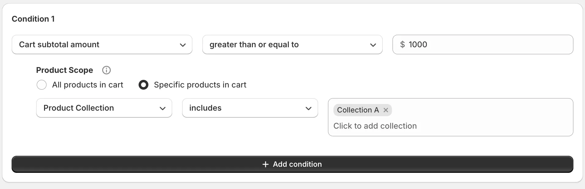 Condition settings screen