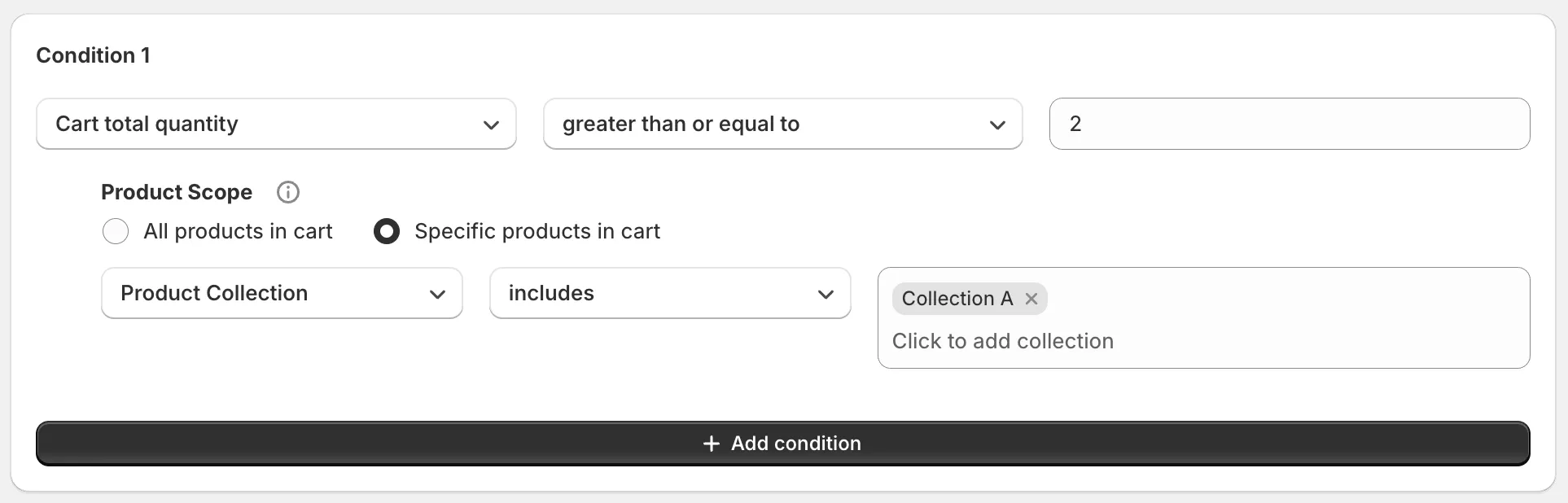 Condition settings screen