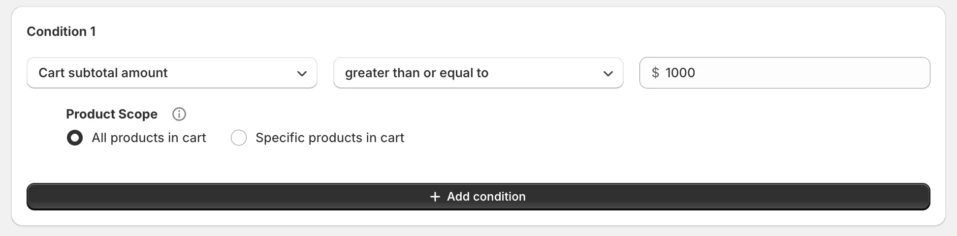 Condition settings screen