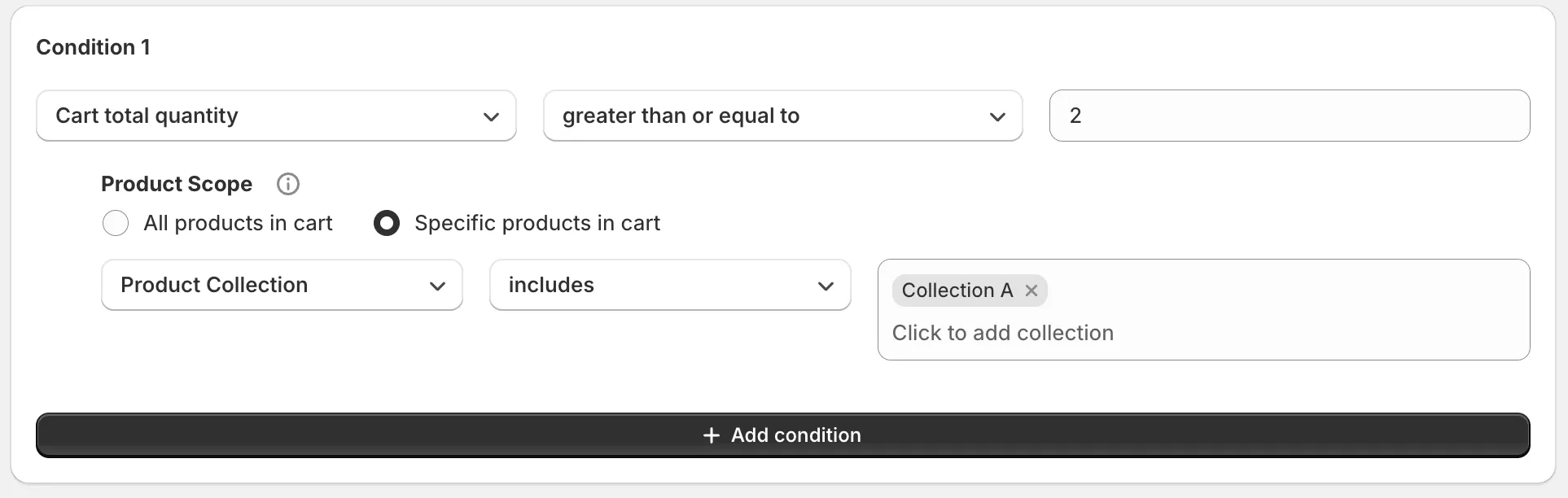 Condition settings screen